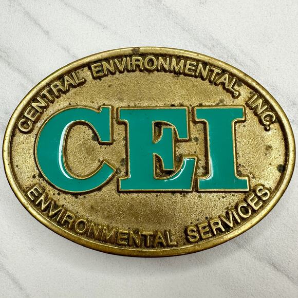 Vintage Dyna Buckle CEI Environmental Services Solid Brass Belt Buckle ✨ - Picture 1 of 13